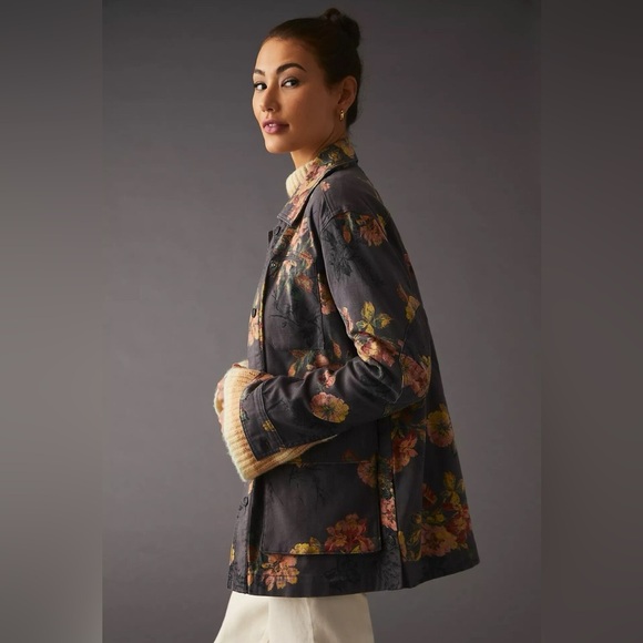 Pilcro Anthropologie Wanderer Floral Gray Shacket Sz XS - Picture 1 of 7